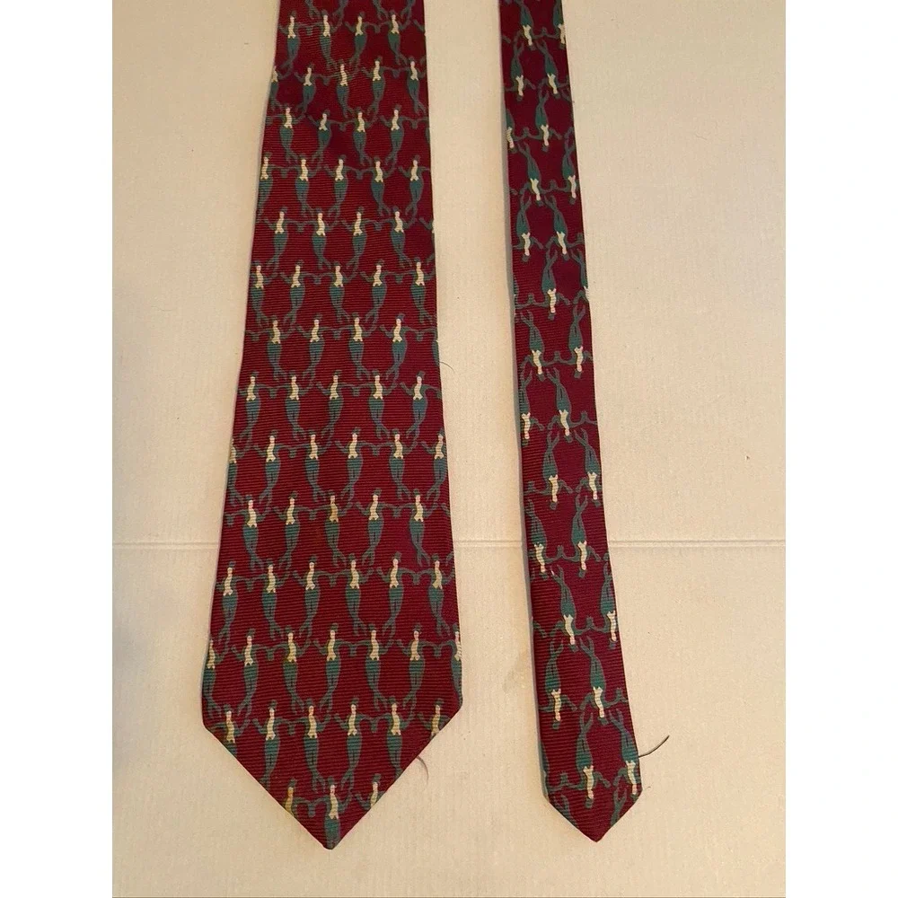 Paul Fredrick Mens Silk Necktie Burgundy Novelty Dancing Figures Pattern USA